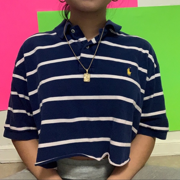 U.S. Polo Assn. Tops - cropped chunky u.s polo navy blue stripes shirt ✧